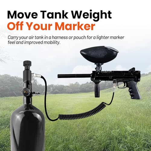 Roastove Paintball Remote Coil with Quick Disconnect, Heavy Duty Air Tank Hose for CO2 and HPA 3000/4500 PSI Systems, 30 Inch Coiled Line Stretches Over 5 ft, One Size by Roastove - Image 2