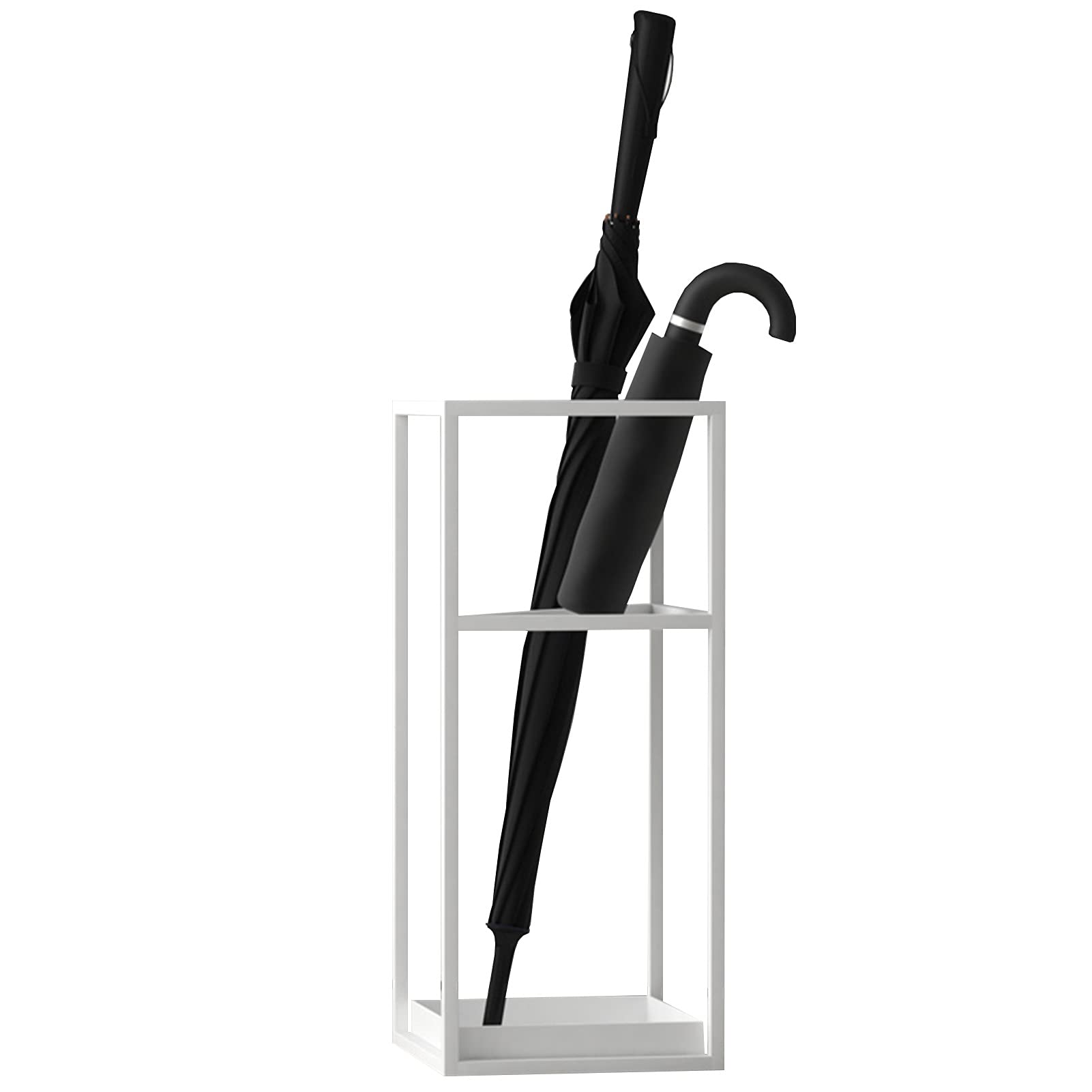 Gardeneea Umbrella Stand, Umbrella Stand Modern Black Metal Rectangle Umbrella Stand Rack, Freestanding Umbrella Holder with Removable Drip Tray, Umbrella Bucket for Doorway, Hallway, Porch (White)