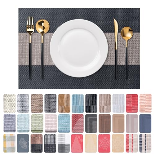 Placemats Set of 6 Washable Indoor(M-Classical Style-Black)