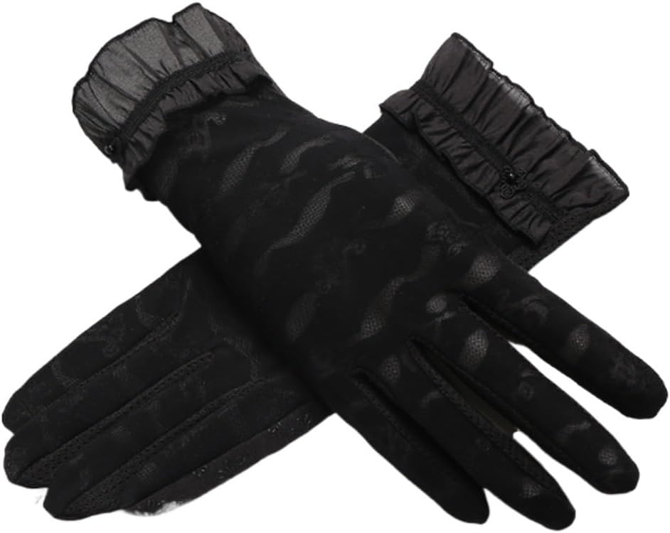 Gloves Ladies Thin Section Breathable Driving Riding Lace Touch Screen Ice Silk Spring Autumn(E)