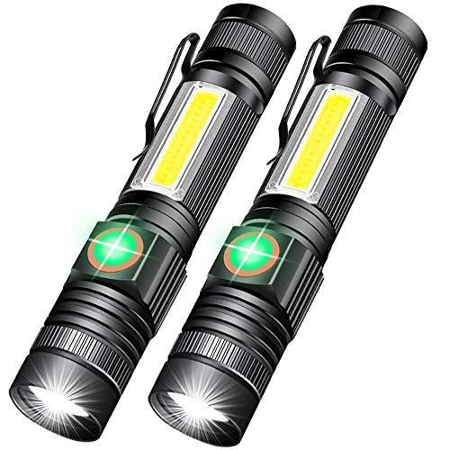 DanByte LED Rechargeable Flashlight, Super Bright USB Rechargeable Flashlight, Magnetic Flashlight with COB Flashlight, Water Resistant, Zoomable, LED Tactical Flashlight for Camping