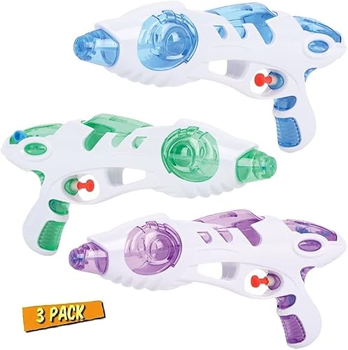 Pistola de agua galáctica de 8.5 pulgadas, paquete de 3 (1 de cada color). (verde, morado y azul) Blasters ideales para piscina, playa, diversión de
