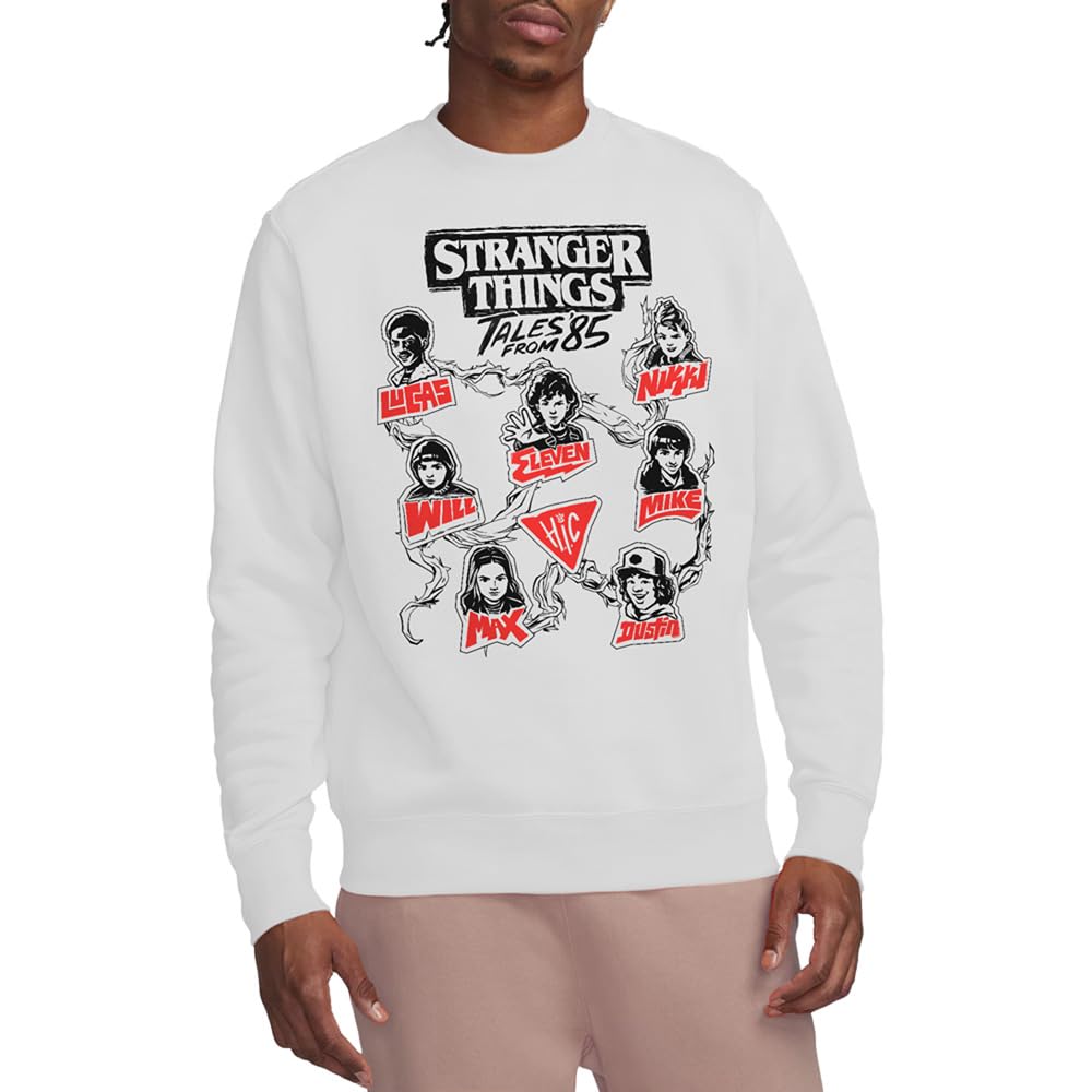 Stranger Things Men' White Tales From 85 Character Vines Swea in Size S, Sports Direct