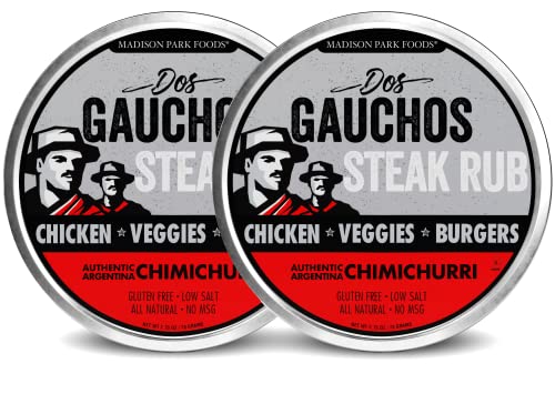 Classic Argentina Chimichurri Steak Seasoning – All Natural Gluten Free Low Salt No Sugar Or Msg – Dos Gauchos Steak Rub, Authentic Argentina Food, Chimichurri Sauce, Marinade Mix, Grilling, Smoking, Roasting, Madison Park Foods, 2.75 Ounce Spice Tin (2 Pack) #TOP7