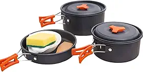 Kit Utensílios Camping Panelas Frigideira Completo Portátil | Conjunto com Panelas, Tigelas e Acessórios para Acampamento, Trilha e Viagem