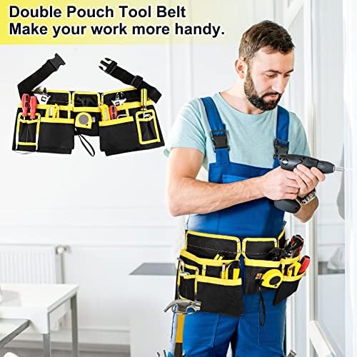 Brynnl Oxford Cloth Double Pouch Tool Belt with 11 Pocket, 30" - 45" Adjustable Tool Belt Pouch with Detachable Buckle Hammer Holder Tool Apron Belt for DIY Electricians Carpenters Builder Worker