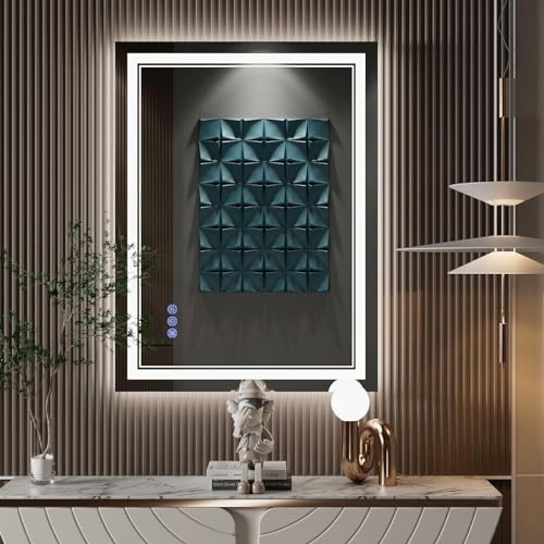 Espejo Baño con Luz LED 80x60cm,Espejos de Baño con LED,Memoria y Cristal Templado HD,Espejo Digital Antivaho con Regulación de Brillo Instalación Horizontal/Vertical