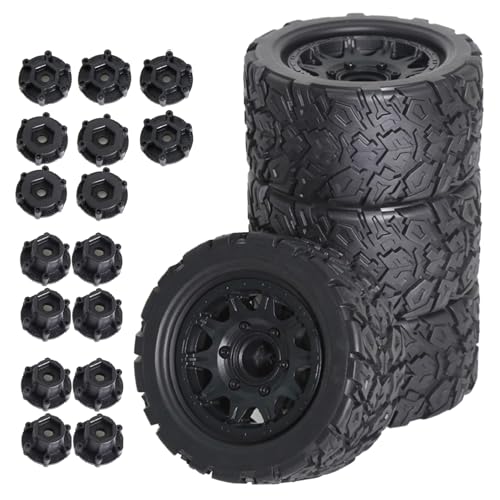 Chanjorlin 1/10 RC Truck Tires And Wheels 12mm 14mm Hex Off Road Tyres For 1:10 Monster Short Course Truck Car Traxxas Slash 4X4 Arrma Big Rock Granite Vortek Axial Losi Redcat Rc4wd 3S 4PCS (A Tires)