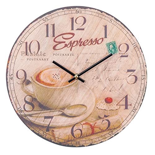 Horloge murale en verre motif pile de café : espresso café cappuccino-pendule-horloge en cuisine verre dimensions 30 cm dimensions : 34 cm.