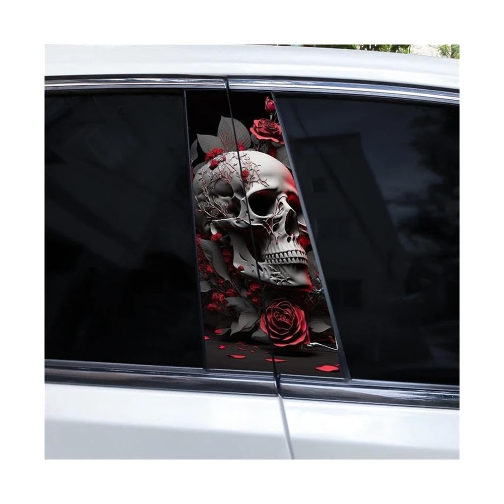 Bertdcx E 2Pcs Metal Skull Ros Car B-Pillar Waterproof Decal Diy Sticker Car Xterior Accessories Auto Parts(E)