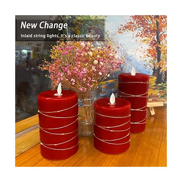 Fanzir Red Flameless Candles with String Lights Battery Operated LED
