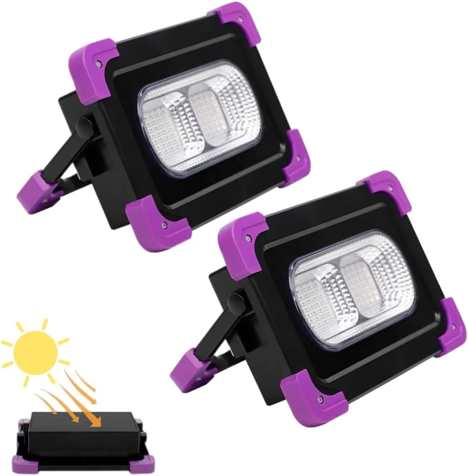 2 Pack Solar Rechargeable LED Black Lights, Battery Operated Powered Blacklight, Cordless 395nm Flood Light, Neon Glow in The Dark Party, Catfishing Body Paint, Indoor Decor Halloween Decoration
