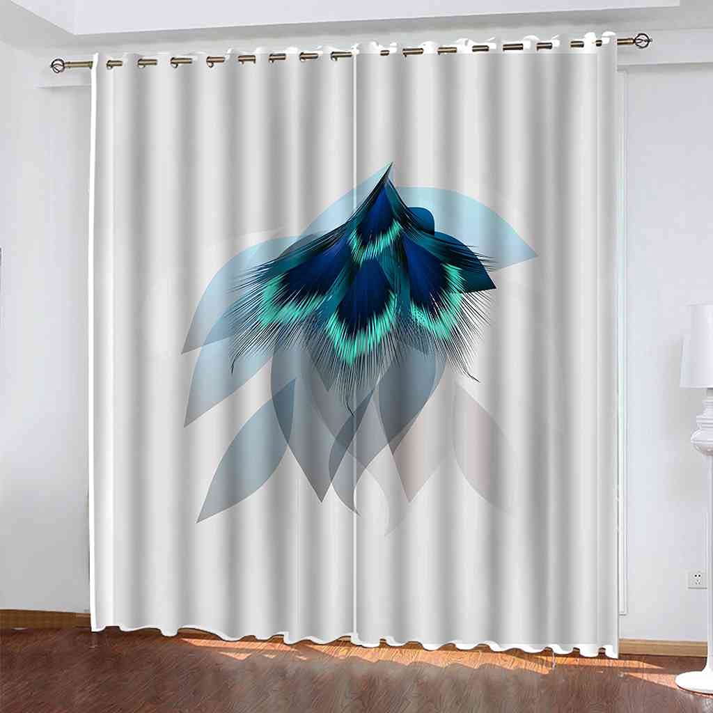Rideaux à oeillets occultants haut de gamme motif plume bleue 264x242 cm