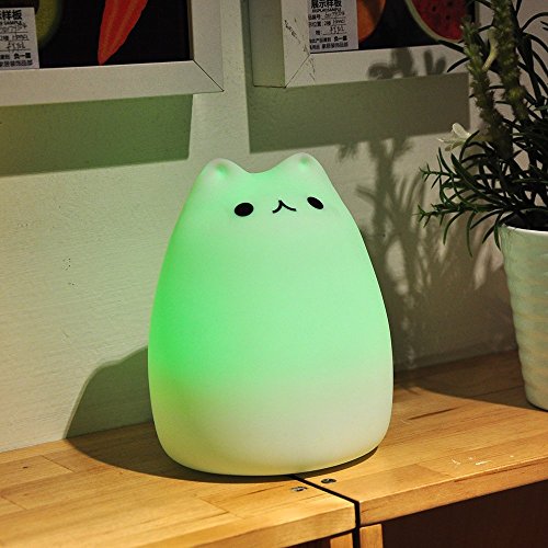Umiwe Cute Kitty LED Children Night Light Kids Silicone Cat Lamp 8 Single Colors and 7-Color Flashing USB Rechargeable Lighting, Warm White Light - Thumbnail 7