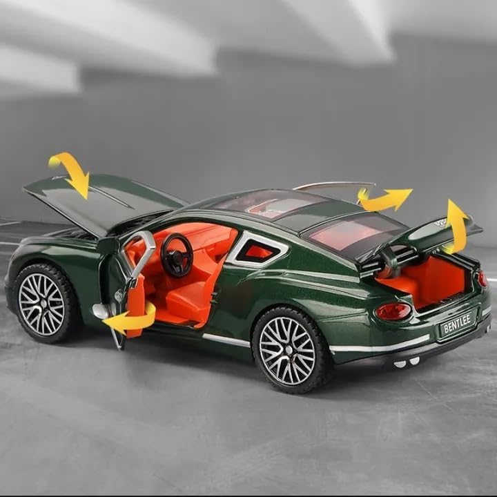 Image of WORSHIPER 1:32 Bentley Continental GT Diecast Metal Pull Back Car with 6 Openable Doors with Sound and Light Toy Decoration car Best Gift Toys for Kids (Bentley Continental GT 1:32 -Black)