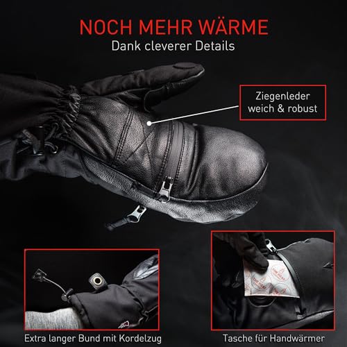 Foto von The Heat Company Shell Fäustlinge Damen & Herren - Extra warm, wasserdicht - Skihandschuhe Damen & Herren zum Umklappen - Fausthandschuhe Herren & Damen, schwarz - ohne Liner