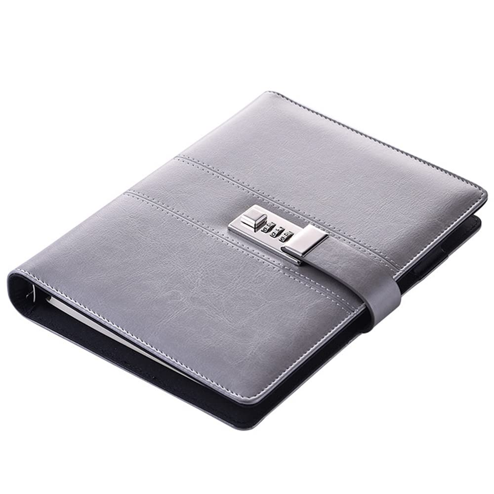 Business Journal, B5 Creative Leather Diary with Combination Lock, Combination Lock Diary, 100 sheets/200 Pages, Traveler's Notebook Journal for Parents Friends Children Classic Vintage (Grey)