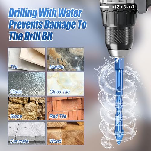 10 PCS Tile Drill Bits Set, Masonry Concrete Drill Bit 1/4 Hex Shank High Strength Tungsten Carbide Tip Tile Drill Bit Set for Porcelain Glass Brick Cement Wood (6mm,Blue) 6 10 PCS Tile Drill Bits Set, Masonry Concrete Drill Bit 1/4 Hex Shank High Strength Tungsten Carbide Tip Tile Drill Bit Set for Porcelain Glass Brick Cement Wood (6mm,Blue) - Image 6