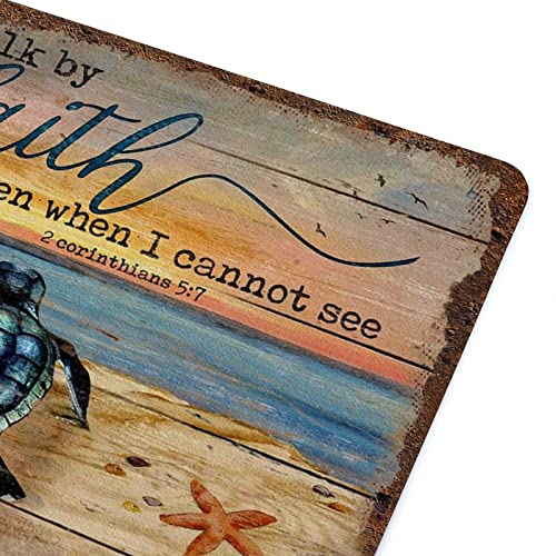 Yoriga Funny Turtle I Will Walk By Faith Beach Scenery Vintage Tin Signs Christmas Halloween Metal Sign Plaque Tin Sign Wall Art Poster Decoration For Garage Outdoor Man Cave Pub Bar 140X200 Mm #TOP6
