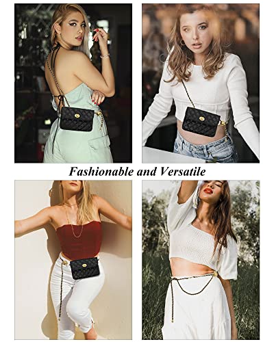 Handtasche Damen Klein Umhängetasche Schultertasche Leder Crossbody mit Verstellbarem Gürtel Kette Gesteppt Mädchen Reisen Schwarz