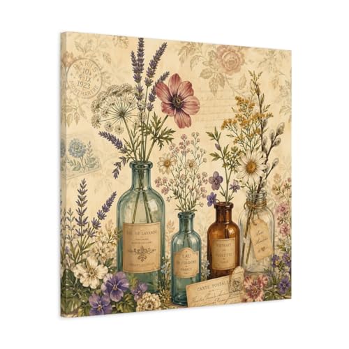 Toile vintage fleurs crème pour habiller un mur vide de salon
