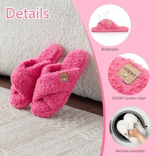 Image of GOEWY Fuzzy Open Toe Slippers for Women Cozy Memory Foam House Shoes Indoor | Cute Cross Band,Soft Faux Fur,Anti-slip Sole Outdoor,Machine-washable,Lightweight,Slip on Gifts for Women,Mom and Bridesmaid