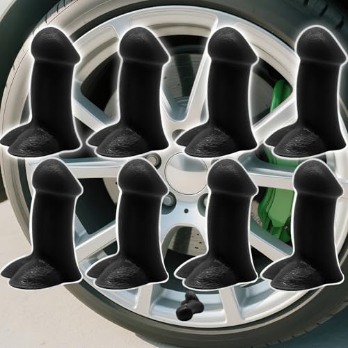 Prank Valve Stem Covers Creative Pencil Tire Valve Stem Caps Funny Glow in The Dark Universal Car Luminous Tire Stem Kit Dust Proof Covers Suitable for Cars Bike Trucks Motor(Black 8pcs)