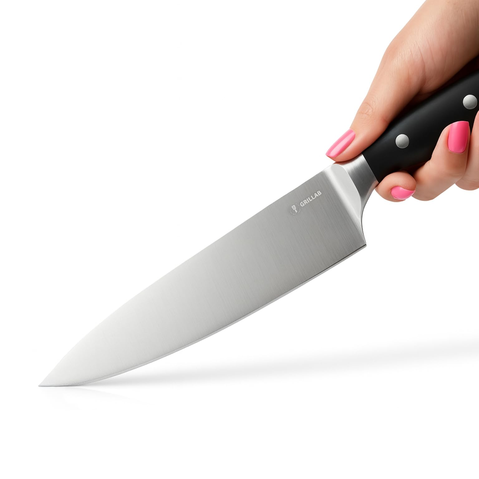 Set Coltelli da Cucina Professionali in Acciaio Inox Ultra Affilati, 7 Pezzi, Manico Ergonomico e Antiscivolo Nero, Pelapatate e Forchettone da Barbecue