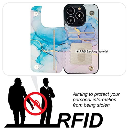 Image of HAOPINSH for iPhone 13 Pro Case Wallet with Card Holder, Pink Blue Marble Pattern Back Flip Folio PU Leather Kickstand Card Slots Case for Women Girls, Double Magnetic Clasp Shockproof Cover 6.1 inch