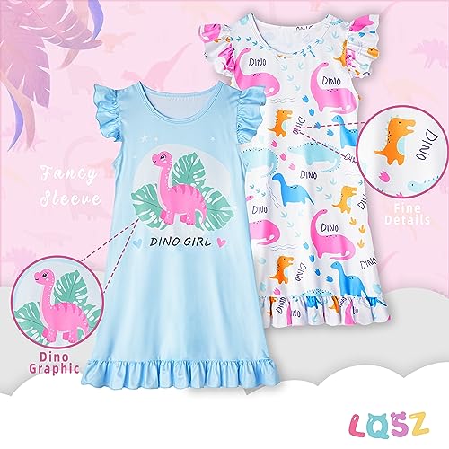 LQSZ 2Pcs Girls Nightgowns 3-10 Years Flutter Short Sleeves Nightdress Nightie Dress Sleepwear Pajamas for Little Girls3
