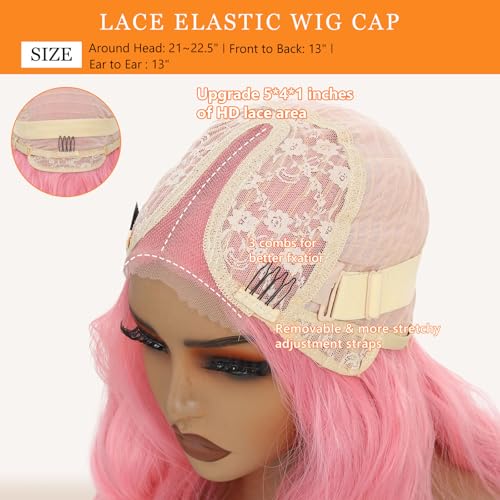 Sarensall Long Wavy Pink Wigs for Women Glueless Lace Hairline Synthetic Lace Front Wig for Daily Party Cosplay Use 24 Inch — view 6