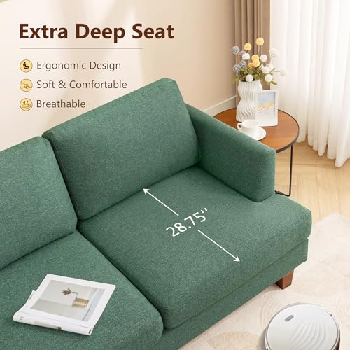 3 Seater Sofa Couch with Deep Seats, 89" Mid Century Modern Upholstered Sofa with Armrests, Comfy Couches for Living Room, Bedroom, Apartment and Office (Green) - Image 5