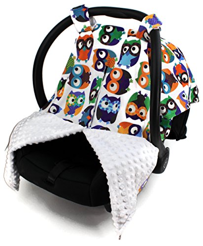 Image of Dear Baby Gear Deluxe Car Seat Canopy, Owls, Multi Color / White Minky Dot