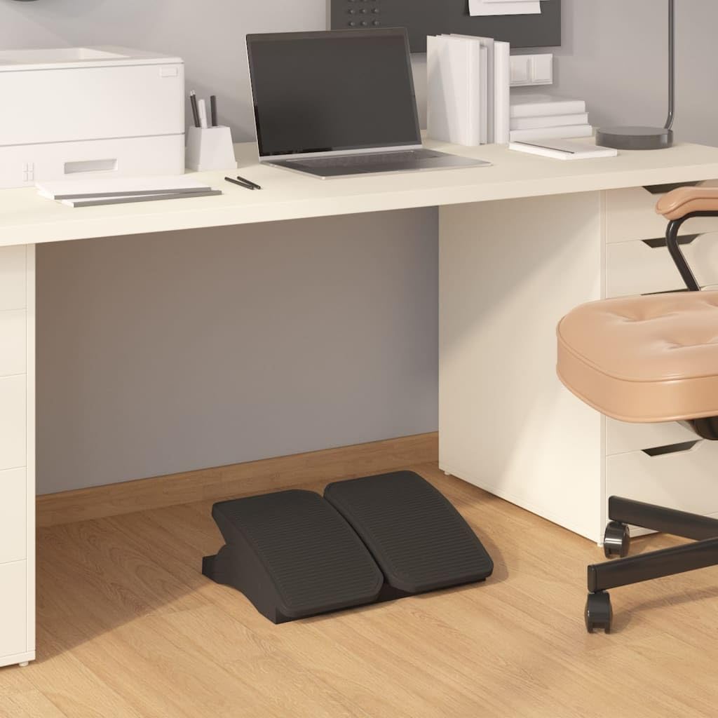 Reposapiés negro 43,5 x 32,5 x 10,5 cm, altura regulable, ergonómico, antideslizante, para oficina y hogar, cómodo taburete, acolchado, espacio de almacenamiento, material HIPS duradero