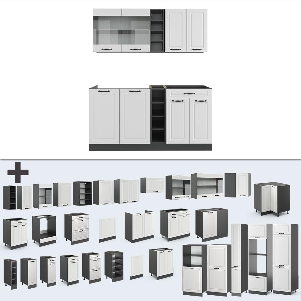 Vicco Cucina completa R-Line, Bianco rustico/antracite, 160 cm senza piano di lavoro, adatto per l'espansione individuale con moduli aggiuntivi