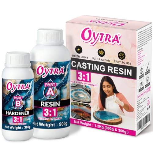 Image of Oytra 3:1 Casting Epoxy Resin & Hardener Crystal Clear Bubble Free Deep Pour Liquid for River Table Tabletop High Gloss Self Leveling Kit for Beginners (1.2 Kg)