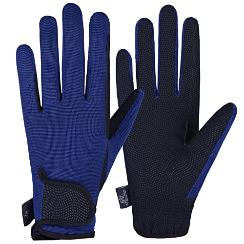 AFE Gants d'équitation pour femme en cuir synthétique stretch noir Bleu marine Taille M Cover