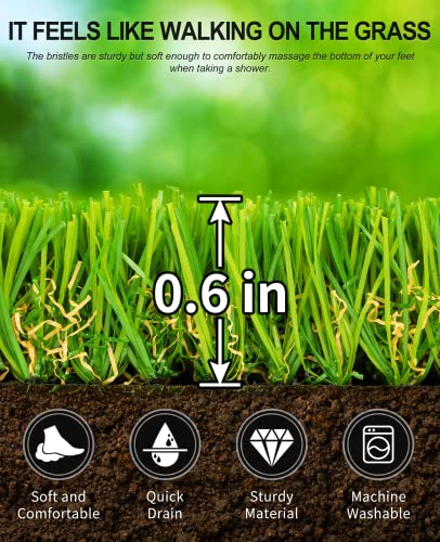 Othway Non Slip Grassy Bathtub Mat : 25.6X13.4 Inches Sturdy But Soft Anti Fatigue Bath Mat_Quick Drain Shower Floor Mat With Soft Bristles For Scrubbing Feet (Clear Grey) #TOP6