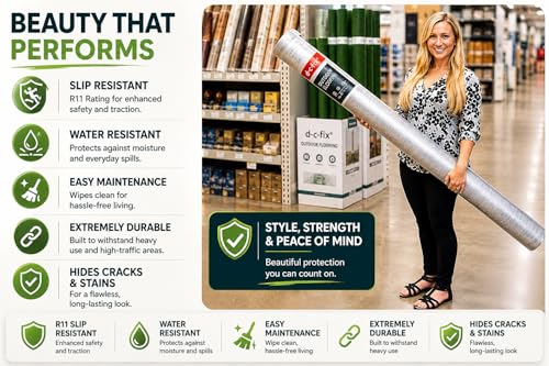Image of d-c-fix Outdoor Flooring Roll - Grey Oak Wood - 6' x 12', 72 sq.ft - Waterproof & All-Weather Floor Covering - Ideal as Carpet or Tile Replacement for Boat Decking, Balcony, Backyard Patio & Porch