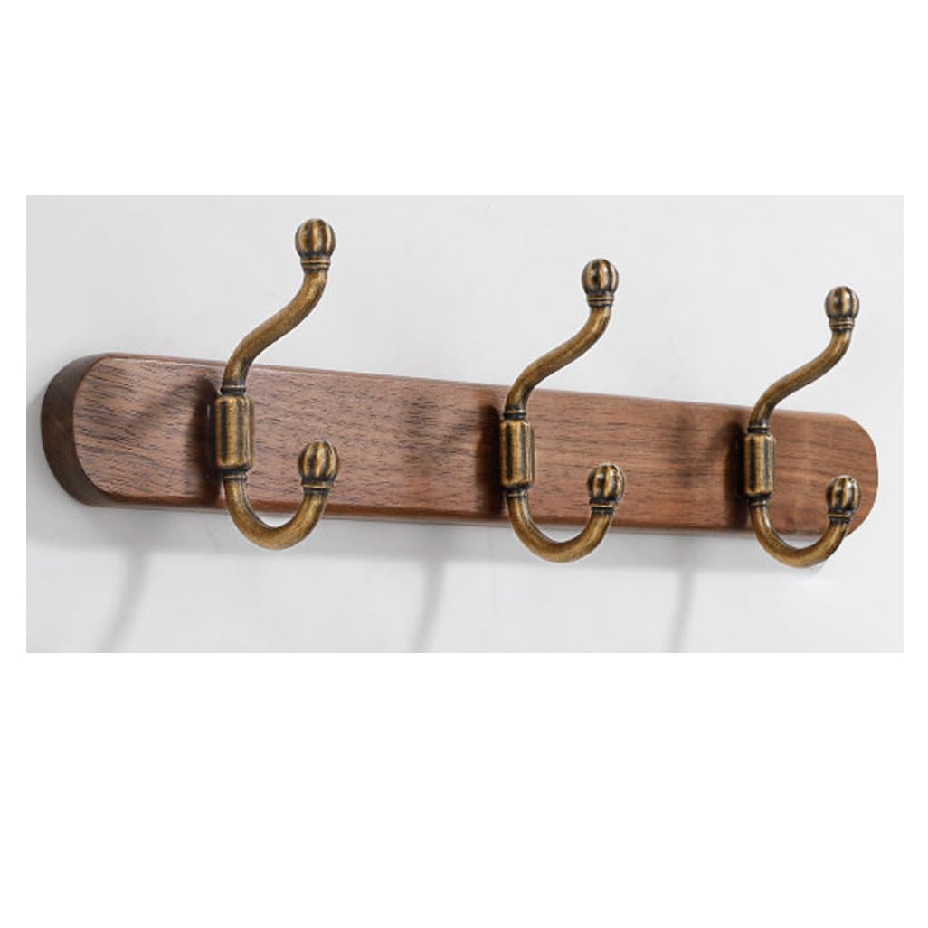 Zhouxiao Brown Wood Coat Rack Wall Mount, Walnut Wood Coat Hooks Hanger Wall Mounted 3Hook