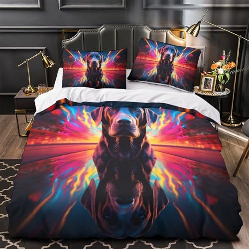 Housse de couette Labrador en microfibre 260x220 cm avec taie d'oreiller pour lit Super King