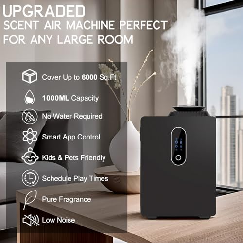 2025 Upgraded HVAC Scent Diffuser Machine 1000ML, Scent Air Machine with WiFi for Home, Hotel Diffuser Coverage 6000 Sq.Ft, Waterless Cold Air Aromatherapy Essential Oil Diffuser for Large Room