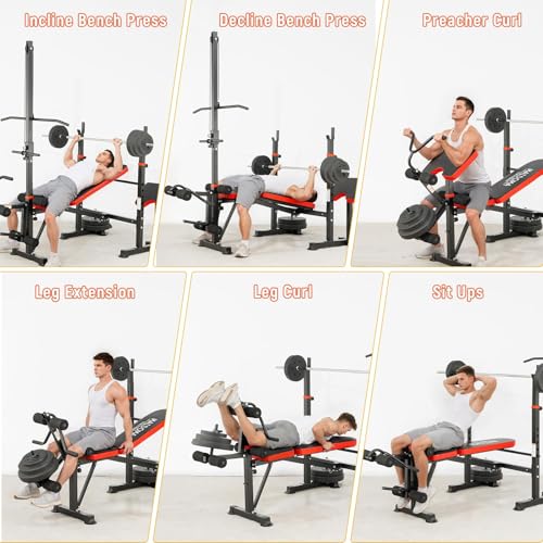 Image of MAIDOMA 1500LBS Foldable 8 IN 1 Weight Bench Set, Adjustable Flat Incline Decline Bench Press with Upgraded Wide Squat Rack and Leg Extension for Full Body Home Gym Workout (US Stock)