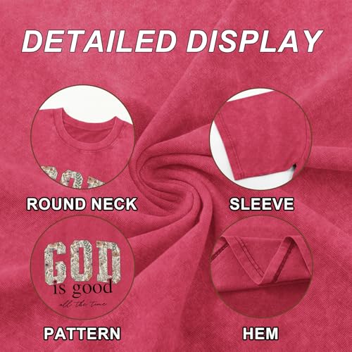 Image of Christian God is Good Shirts for Women Jesus Faith Religious T Shirts Floral Graphic Oversized Acid Washed Tee Tops