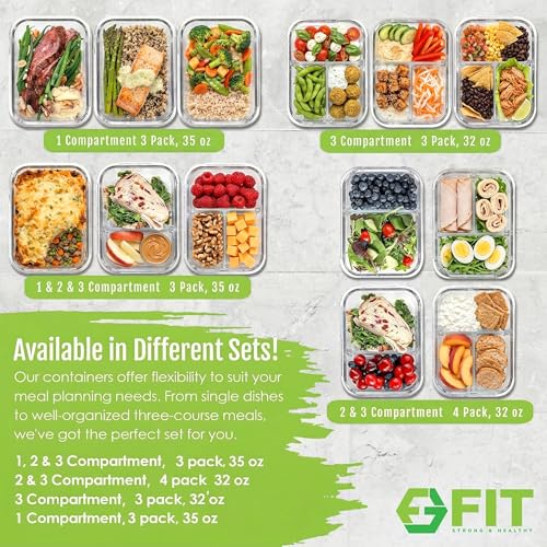 Foto von 2 & 3 Fächer Glas Meal Prep Behälter [4er Pack, 950 ML] - Lebensmittel-Behälter mit Deckel, BPA-freie Lebensmittel-Prep Behälter, Bento Boxen, Brotdose, Portionskontrolle, luftdicht