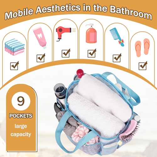 PARIERIS Mesh Shower Caddy Portable for College Dorm Room Essentials with 8 Pockets, Hanging Caddy Dorm Basket, Quick Dry Shower Bag for Bathroom (LightBlue, 1Pack) — view 4