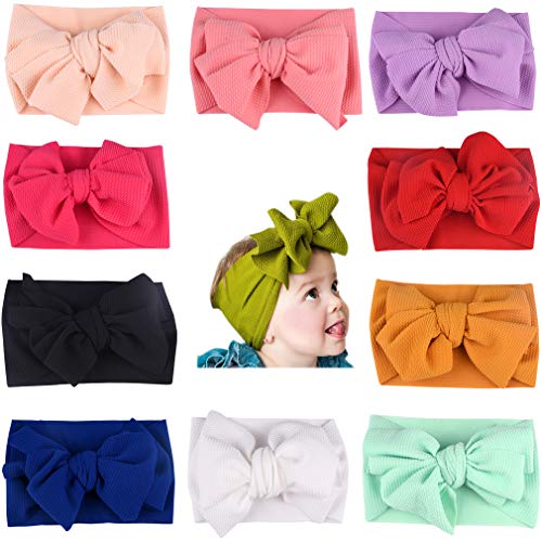 Baby Girl Headbands Newborn Infant Toddler Nylon Knotted Hairbands Bows Elastic Stretchy Soft Hair Band (Cotton Headband 10pcs)