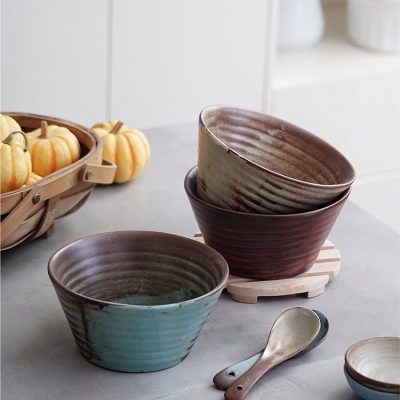 Miski do zupy chińska miska do ramenu, retro restauracja miska do jedzenia, domowa salaterka, ceramiczna miska na zupę, miska na owoce o dużej pojemności miski obiadowe (B)