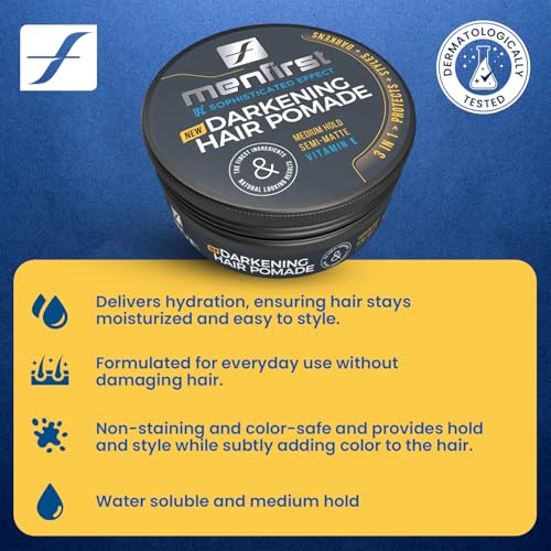 MENFIRST - Hair and Beard Pomade for Men - Instant Gray Coverage for Medium Brown to Black Styling Paste - Darkens White Hair Like a Wax - 1 Pack - Image 3