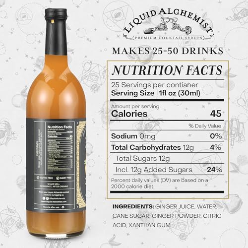 Image of Liquid Alchemist Ginger Syrup for Cocktails - Real Ingredients Make our Liquid Ginger Puree for Cocktails the Perfect Moscow Mule Syrup - Our Non-GMO Vegan Drink Mixer Lasts Up to 2 Years (25.4 oz)